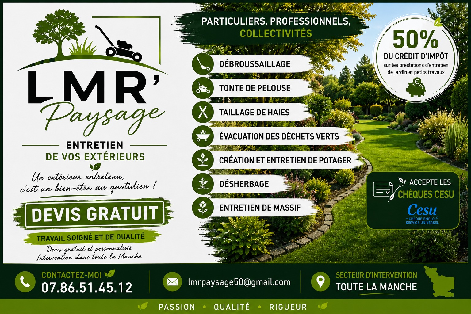 Logo original LMR’ Paysage : arbre et tondeuse